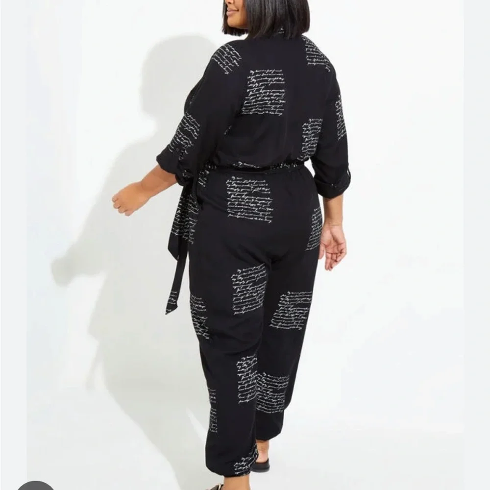 Letter script black white jumpsuit sophisticated trendy XXL - Picture 5 of 7